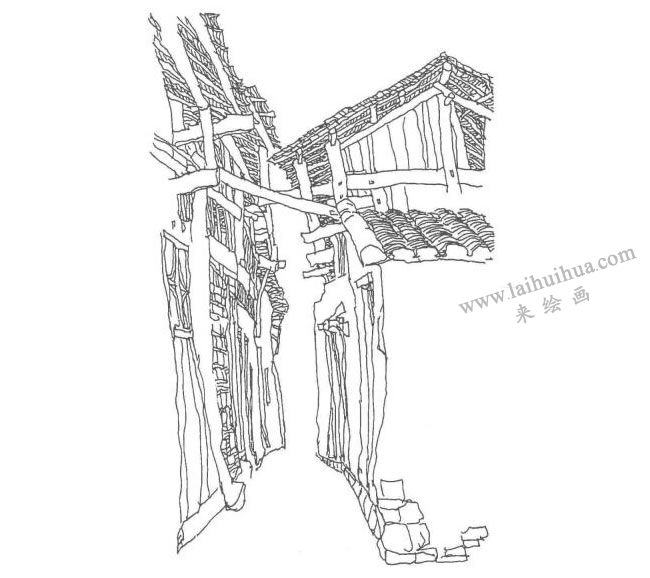 《寧廠鎮(zhèn)上的小街》鋼筆風(fēng)景速寫作畫步驟03