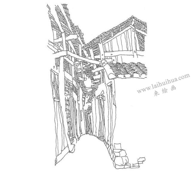 《寧廠鎮(zhèn)上的小街》鋼筆風(fēng)景速寫作畫步驟04