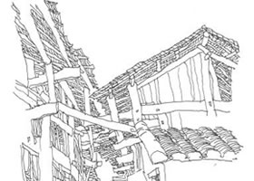 《寧廠鎮(zhèn)上的小街》鋼筆風(fēng)景速寫作畫步驟