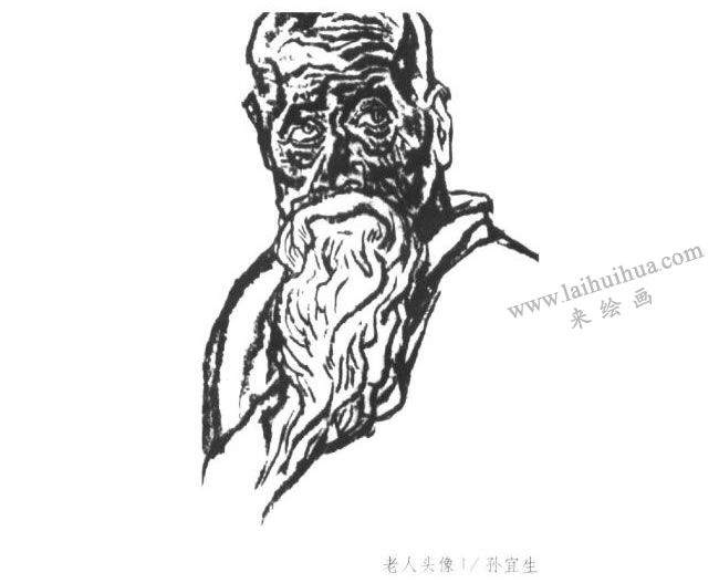 老人頭像線描01