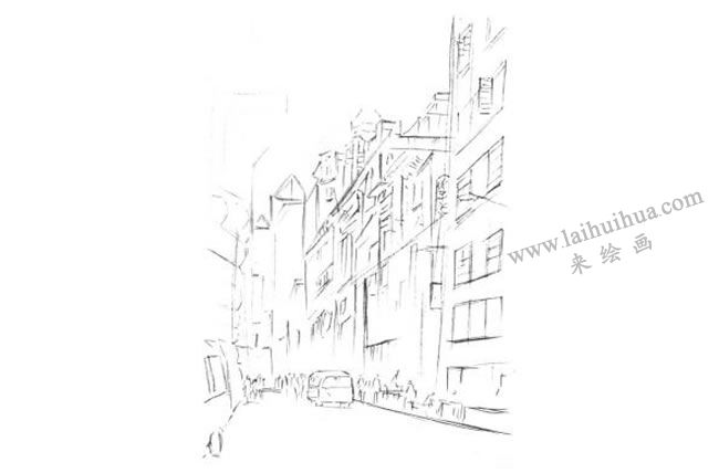 都市建筑的素描畫法步驟02