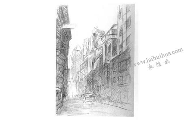 都市建筑的素描畫法步驟03