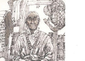 農(nóng)家老太太寫意人物畫