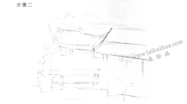 傳統(tǒng)建筑（亭臺）素描畫法步驟02