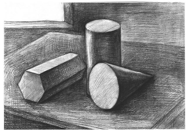 三個幾何體組合素描實(shí)例（一）