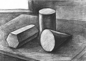 三個幾何體組合素描實例（一）