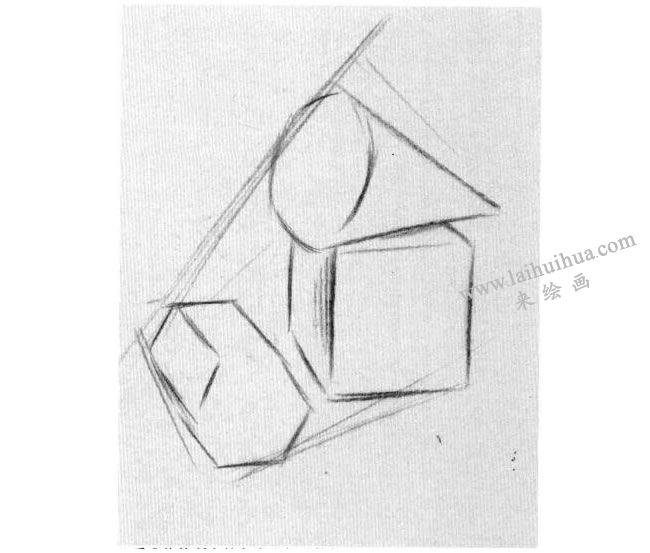 三個(gè)幾何體組合素描寫生作畫步驟02