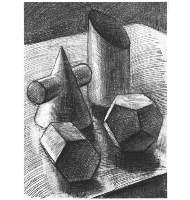 四個幾何體組合素描實例（一）