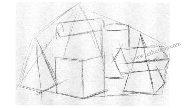五個幾何體組合素描寫生作畫步驟02
