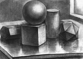 五個幾何體組合素描實例（二）