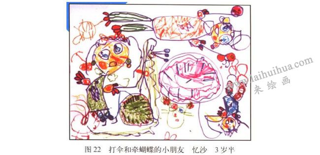 打傘和牽蝴蝶的小朋友兒童畫