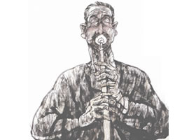 吹嗩吶的陜北漢子寫意人物畫