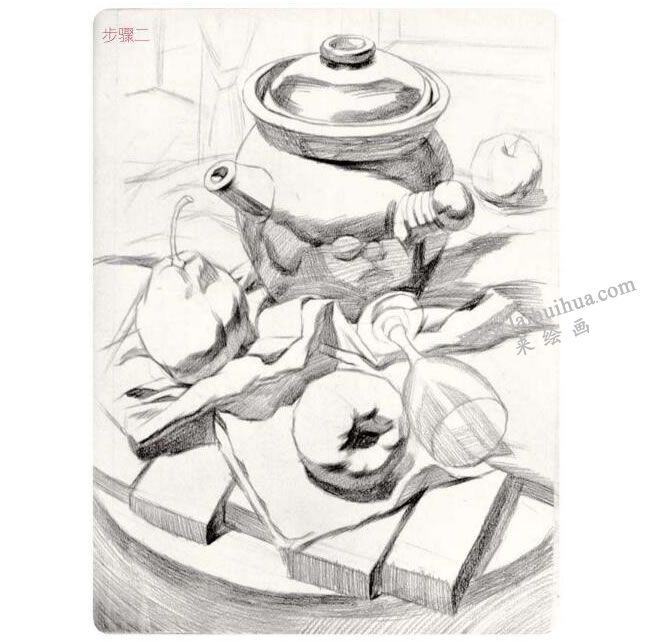 器皿類組合靜物素描畫法步驟02