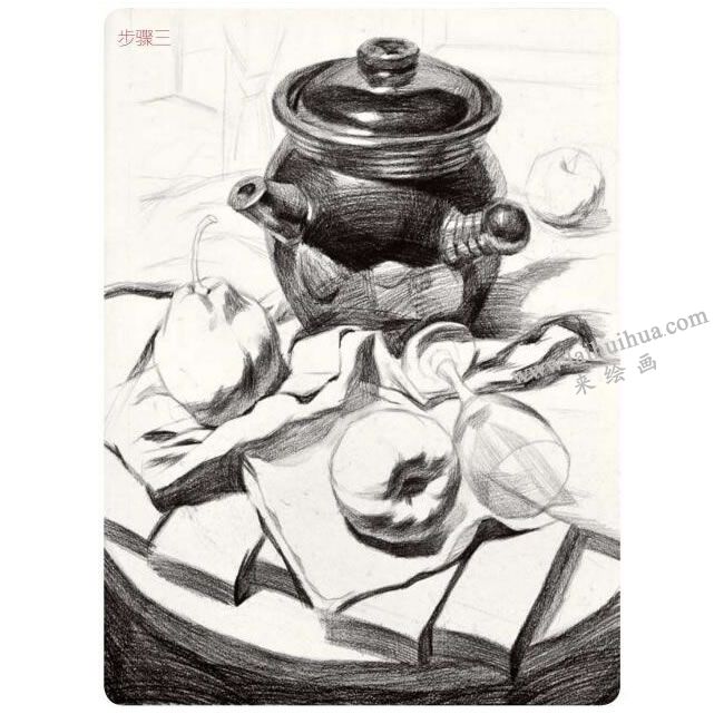 器皿類組合靜物素描畫