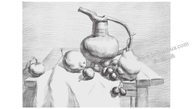 器皿與水果組合素描畫法步驟03