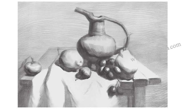 器皿與水果組合素描畫法步驟04