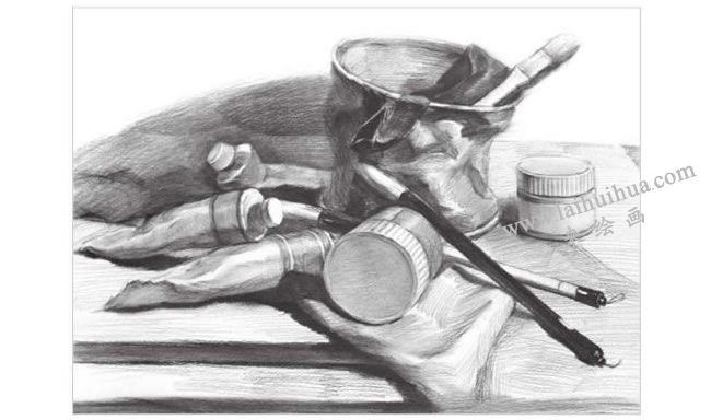 畫具顏料組合素描畫法步驟03，豐富質(zhì)感