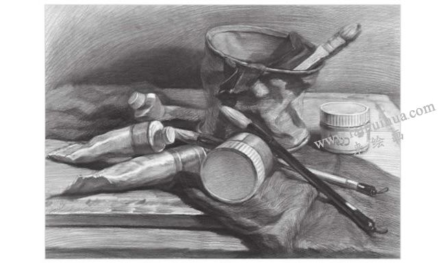 畫具顏料組合素描畫法步驟04，整體調(diào)整