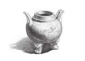 白瓷香爐素描畫法