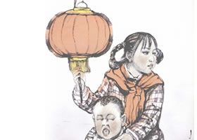 哭花燈寫意人物畫