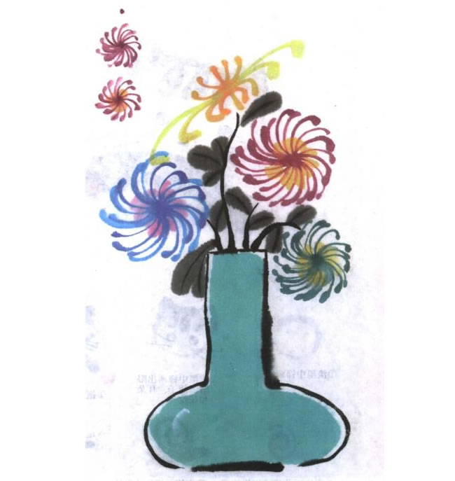 一瓶菊花兒童水墨畫法
