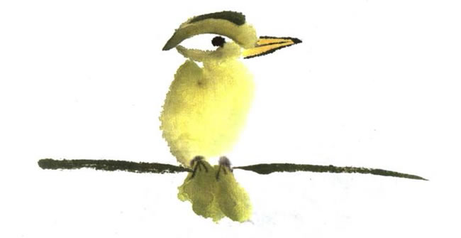 綠鳥兒童水墨畫法