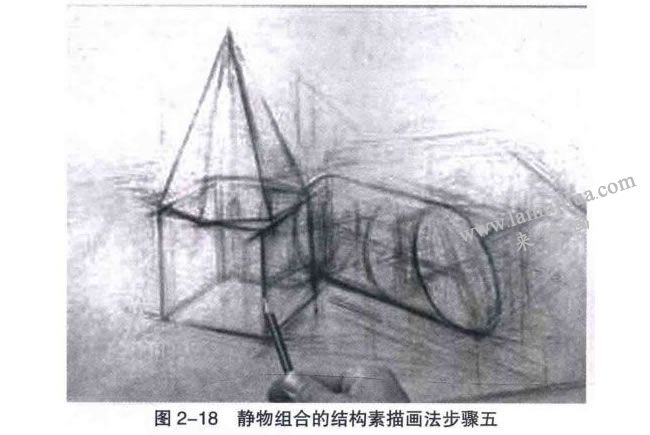 組合靜物的結(jié)構(gòu)素描畫法步驟05