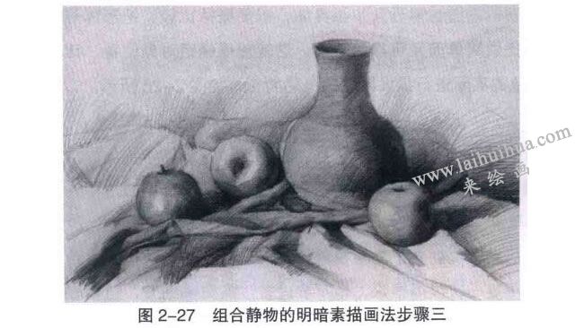 靜物的明暗素描畫法步驟：深入刻畫