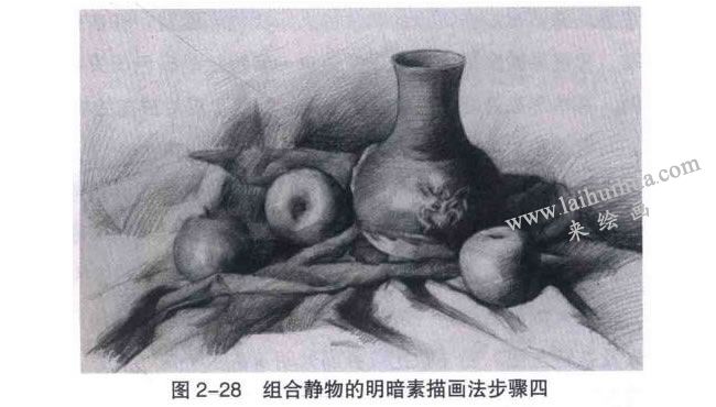 靜物的明暗素描畫法步驟：統(tǒng)一調(diào)整