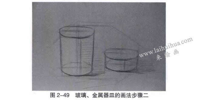 玻璃、金屬器皿類組合素描畫法步驟02