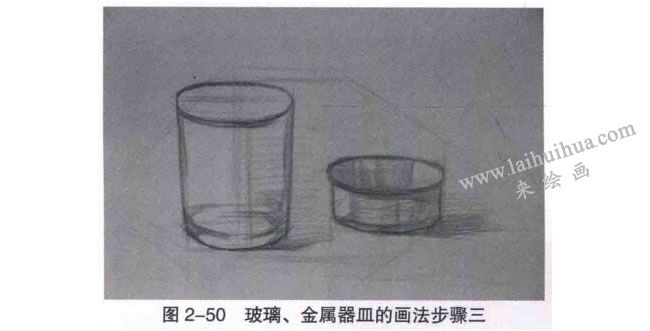 玻璃、金屬器皿類組合素描畫法步驟03