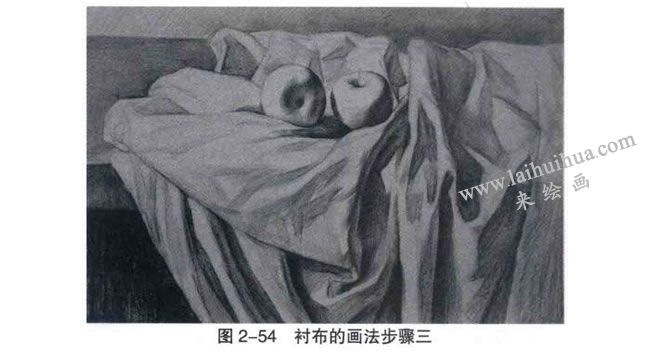 襯布類與水果組合復雜靜物素描畫法步驟03
