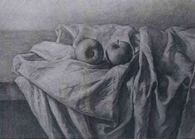 襯布類與水果組合復雜靜物素描畫法