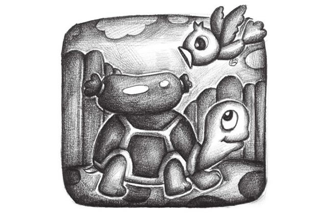 烏龜與食物創(chuàng)意素描畫法步驟