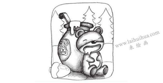 貪吃的小熊創(chuàng)意素描畫(huà)法步驟03