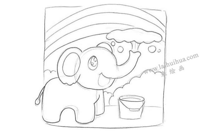 小象與彩虹創(chuàng)意素描畫法步驟01