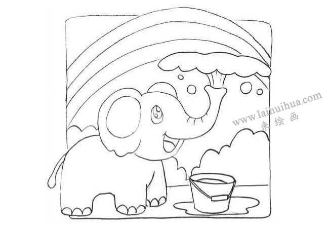 小象與彩虹創(chuàng)意素描畫法步驟02