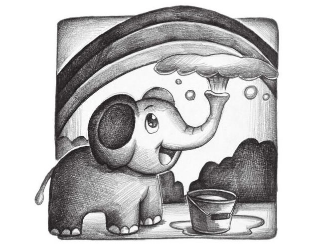 小象與彩虹創(chuàng)意素描畫法步驟