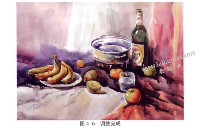 水彩畫(huà)靜物寫(xiě)生步驟五：調(diào)整完成