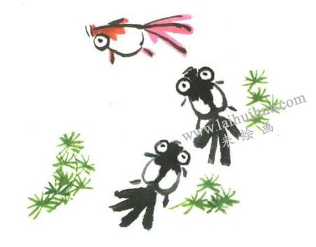 金魚(yú)兒童水墨畫(huà)法