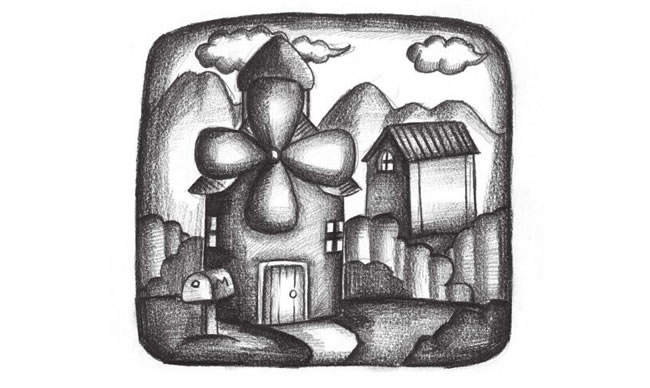 風(fēng)車房子創(chuàng)意素描畫(huà)法