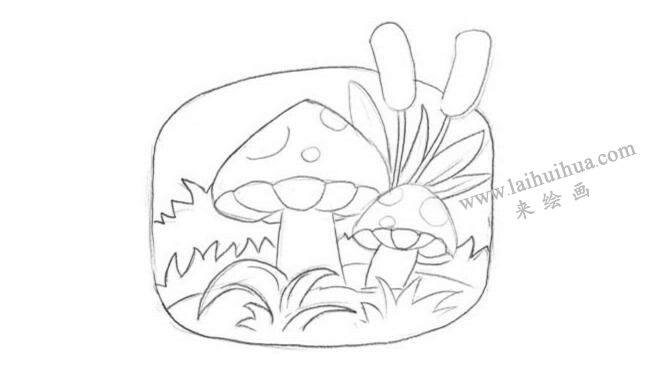 蘑菇創(chuàng)意素描畫法步驟02