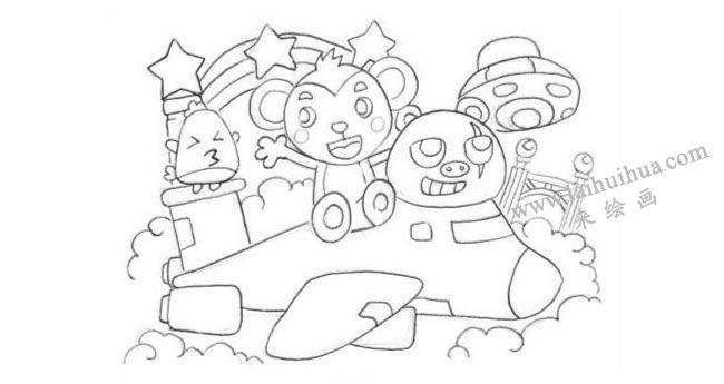 空中旅行創(chuàng)意素描畫法步驟02