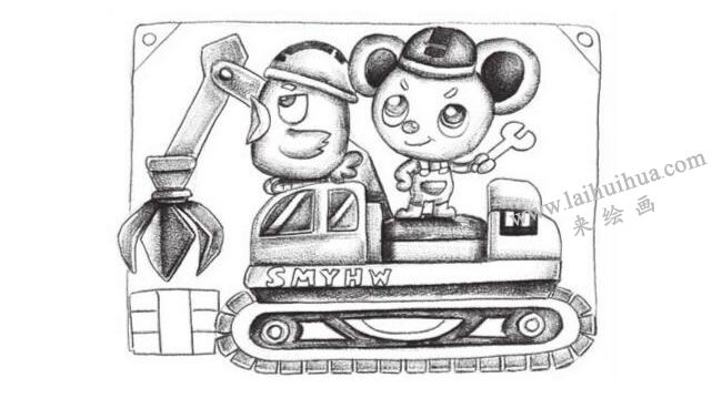 起重機(jī)創(chuàng)意素描畫(huà)法步驟03