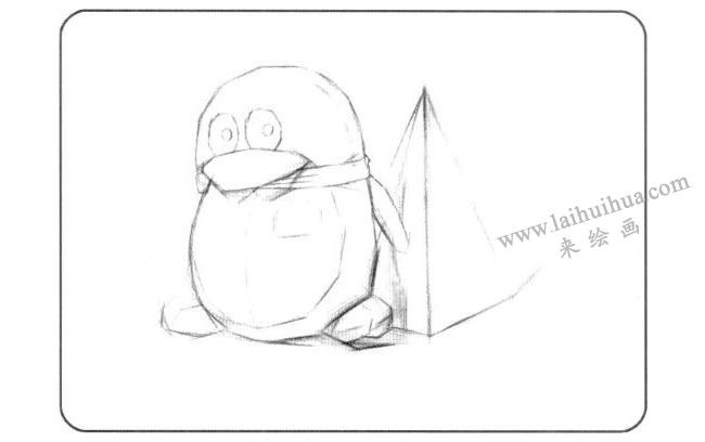 企鵝與凌錐體兒童創(chuàng)意素描畫法步驟01