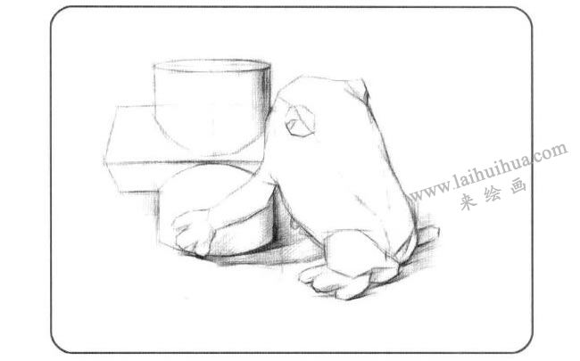 青蛙與石膏組合體兒童創(chuàng)意素描畫法步驟01