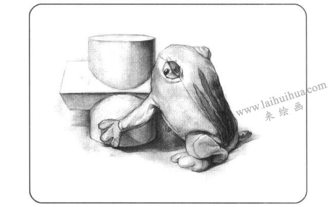 青蛙與石膏組合體兒童創(chuàng)意素描畫法步驟02