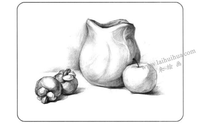 水果與石膏罐子兒童創(chuàng)意素描畫法步驟02
