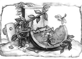 西瓜與石膏棱柱體兒童創(chuàng)意素描畫法