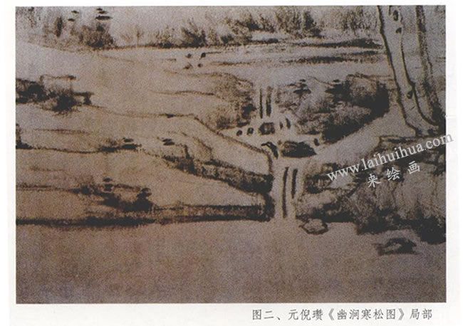 倪瓚《幽澗寒松圖》局部